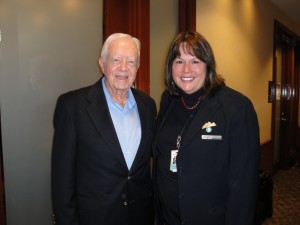 President Jimmy Carter with Nancy Harvey of the Delta Sky Club (DTW)